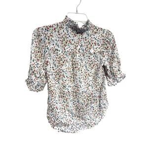Go Silk Womens Floral Silk Blouse XS Ruffles Coquette